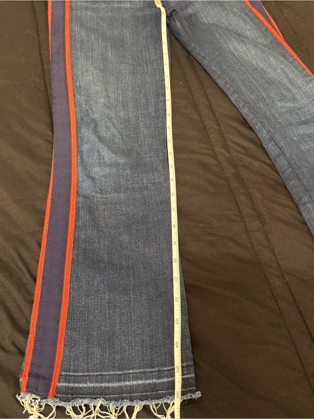 Veronica Beard Navy Slim Straight Jeans with Red Side Stripes - Picture 6 of 8